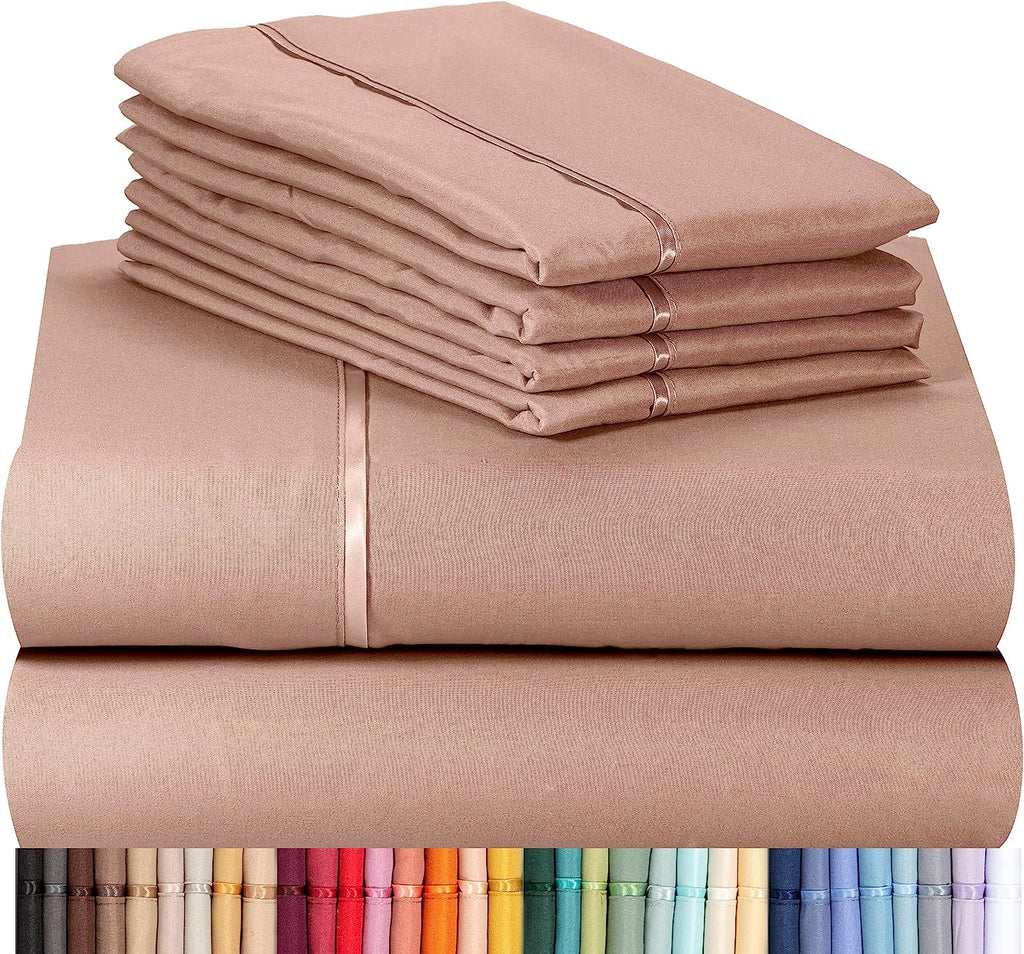 LuxClub 6 PC King Size Sheet Set Bamboo Sheets Deep Pockets 18" Eco Friendly Wrinkle Free Cooling Sheets Machine Washable Hotel Bedding Silky Soft - Pearl Pink King