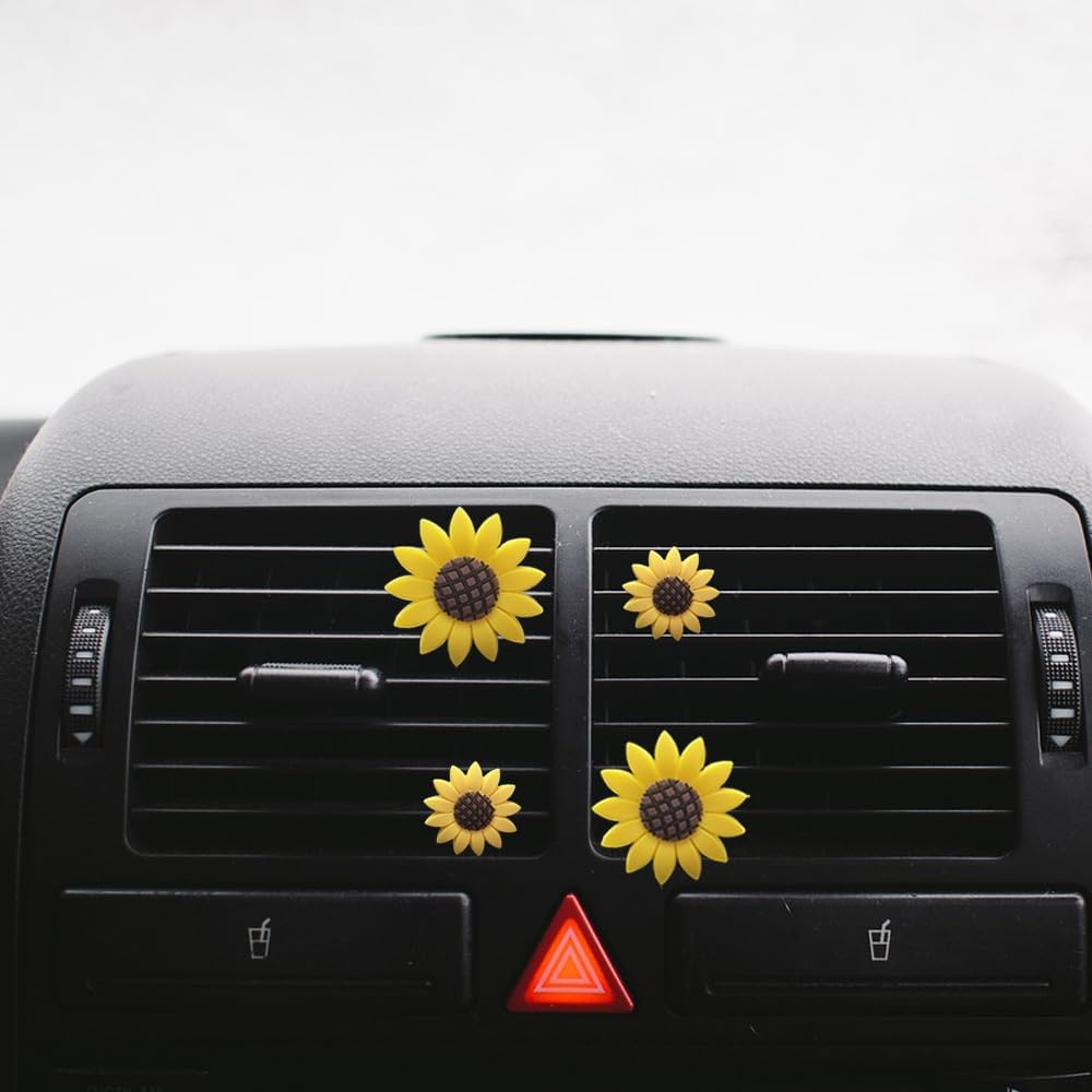 ZOSTLAND Flower Car Air Vent Clip Decoration,Car Air Fresheners, Smiling Face Car Vent Clip，Personalized Automotive Interior Decoration Accessories,Car Decor Gift for women,men (4pcs Sunflower)