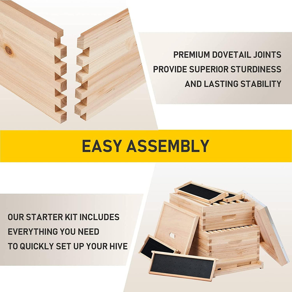 CREWORKS Bee Hive, Beehive Bee Box with 10 Medium &10 Deep Honeycomb Foundation Frames, Bee Keeping Supplies Starter Kit for Beginners, 2 Layer Langstroth Beehive Honey Bee House Bee Hives