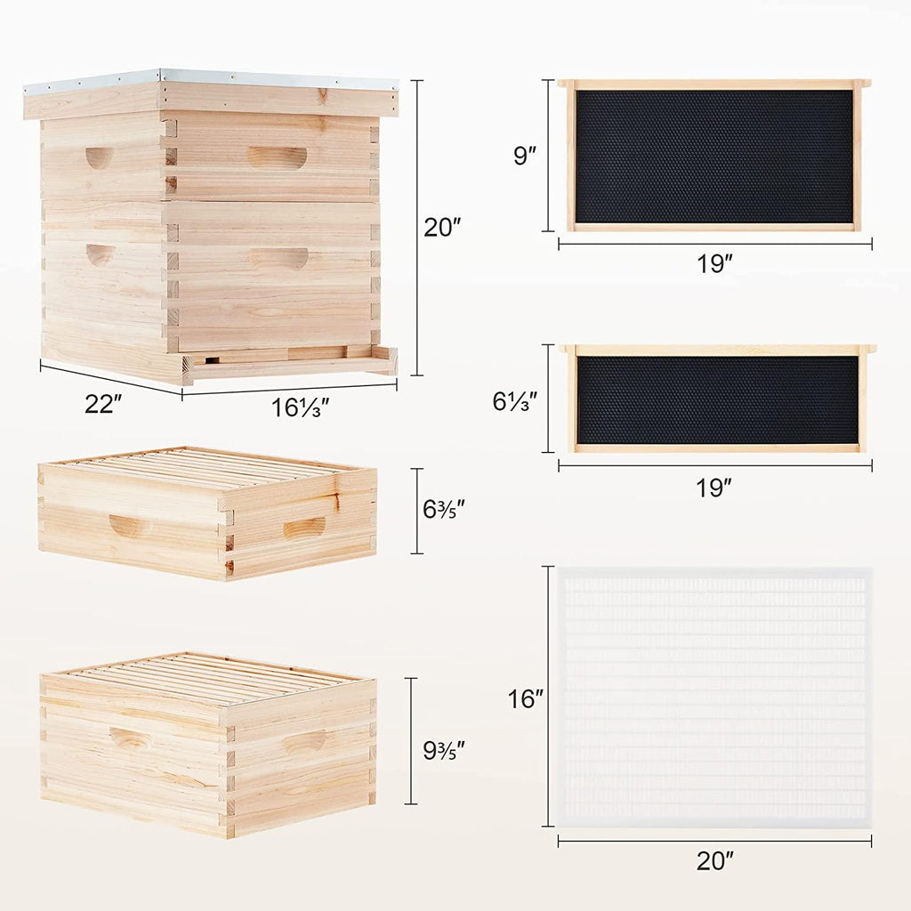CREWORKS Bee Hive, Beehive Bee Box with 10 Medium &10 Deep Honeycomb Foundation Frames, Bee Keeping Supplies Starter Kit for Beginners, 2 Layer Langstroth Beehive Honey Bee House Bee Hives