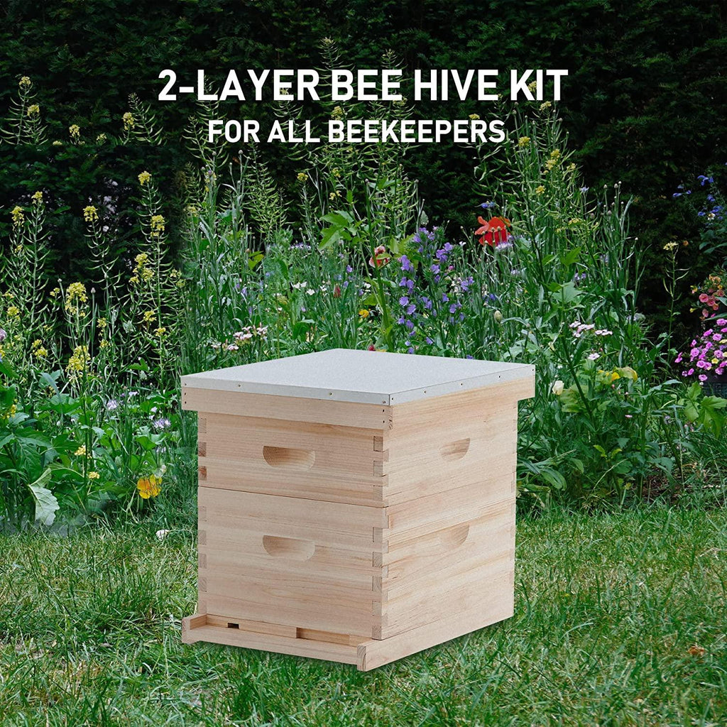 CREWORKS Bee Hive, Beehive Bee Box with 10 Medium &10 Deep Honeycomb Foundation Frames, Bee Keeping Supplies Starter Kit for Beginners, 2 Layer Langstroth Beehive Honey Bee House Bee Hives