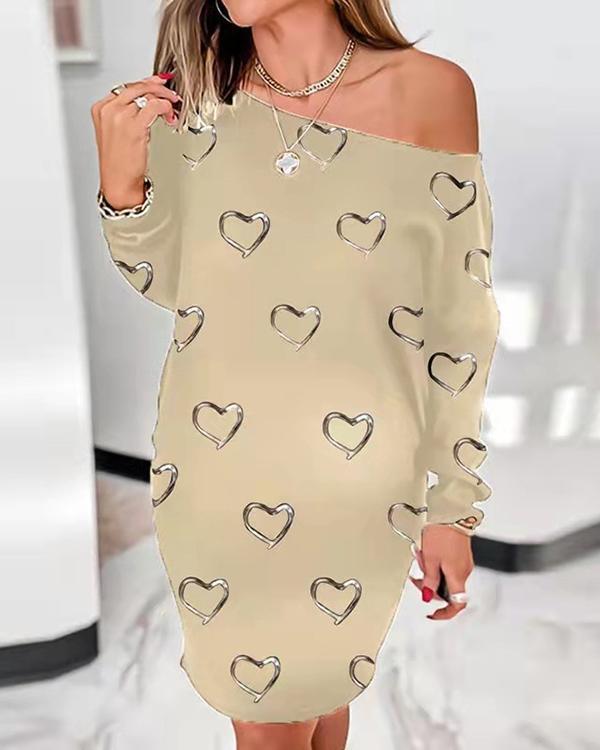 love print round neck long sleeve loose dress