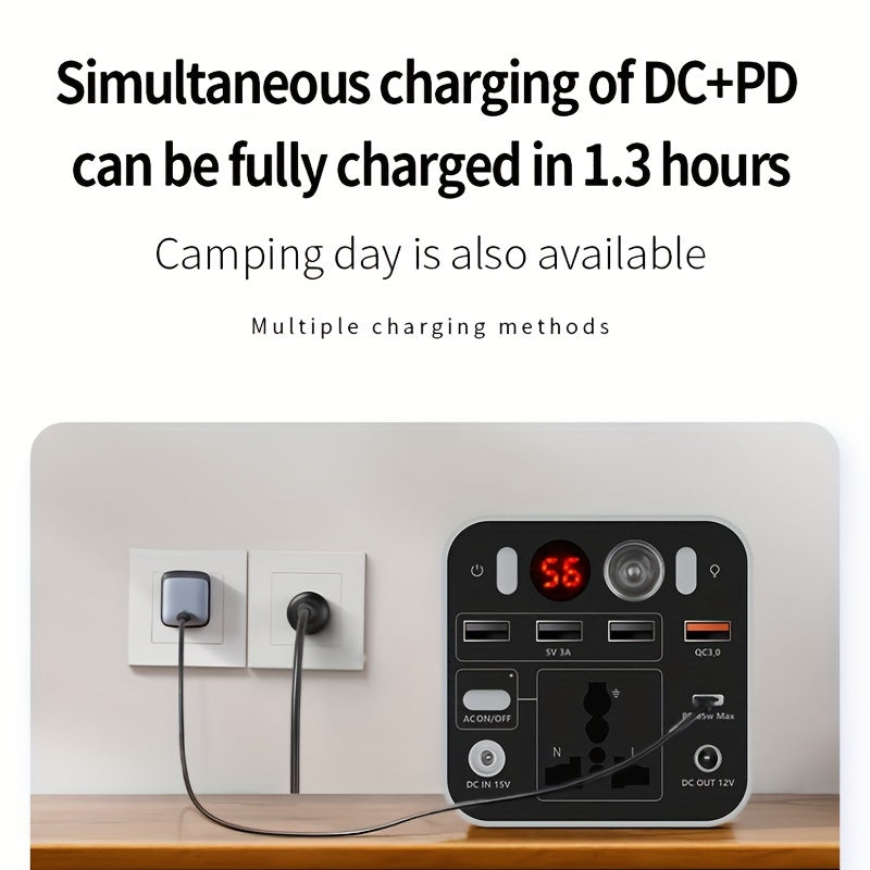 53000mAh Camping Battery Power Station, 198wh Portable Power Bank, With 110V AC Outlet, DC/PD Twoway Fast Charge, Outdoor Generator, LED Light, 4 USB