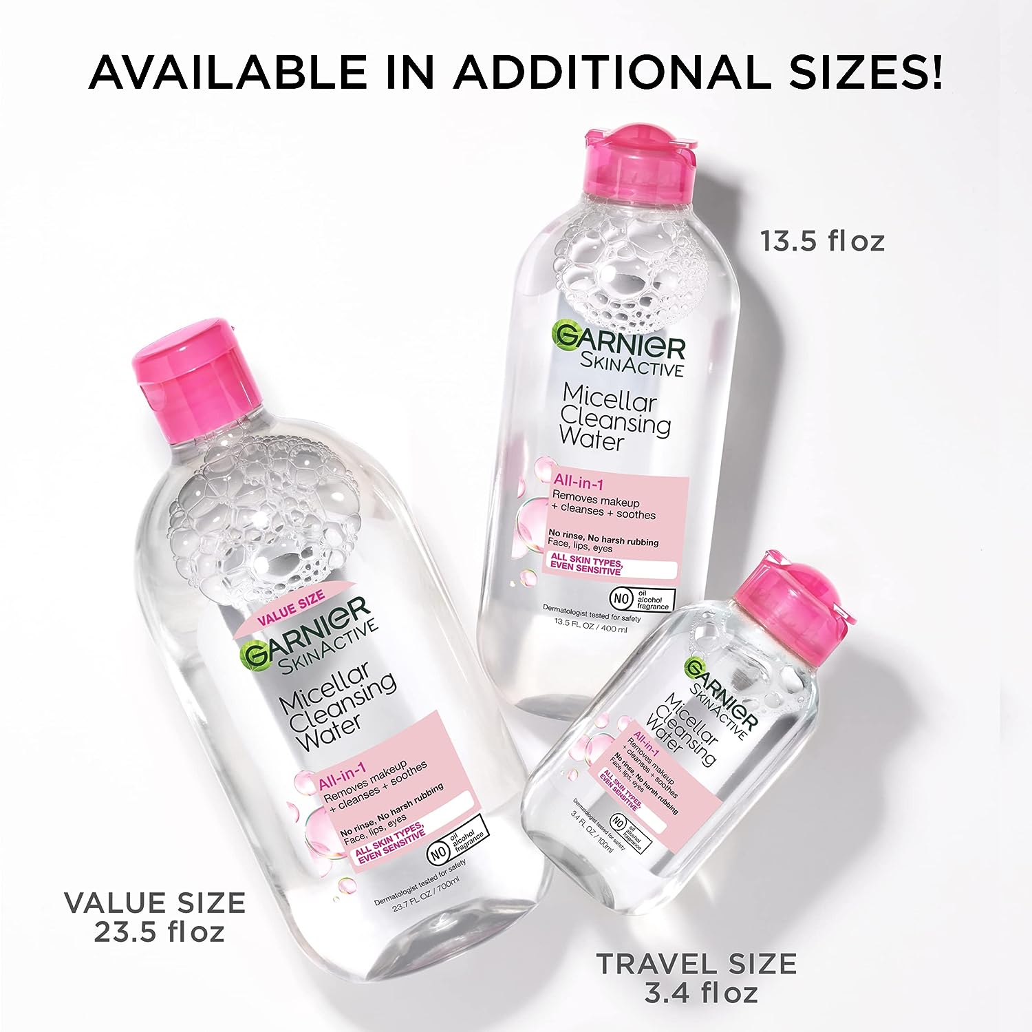 Garnier SkinActive Micellar Cleansing Water, All-in-1 Makeup Remover and Facial Cleanser, For All Skin Types, 3.4 Fl Oz (100mL), 1 Count (Packaging May Vary)