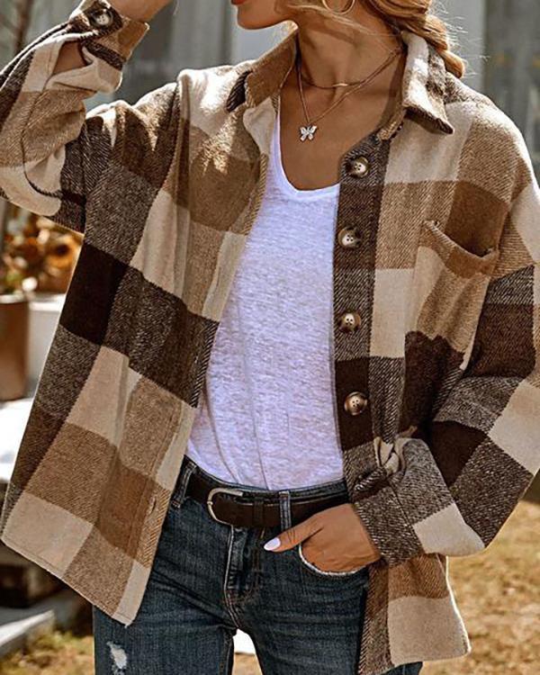casual loose lapel shirt plaid coat