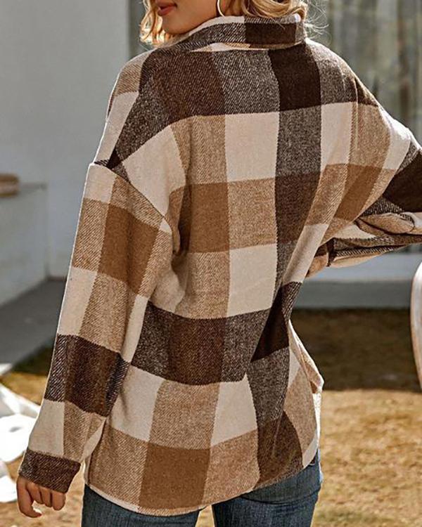 casual loose lapel shirt plaid coat
