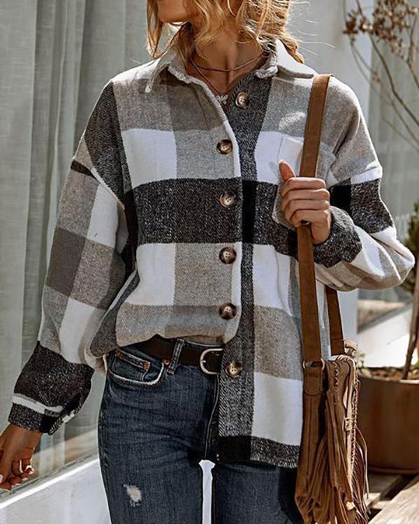 casual loose lapel shirt plaid coat
