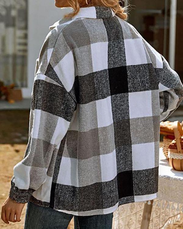 casual loose lapel shirt plaid coat