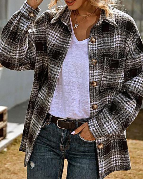 casual loose lapel shirt plaid coat