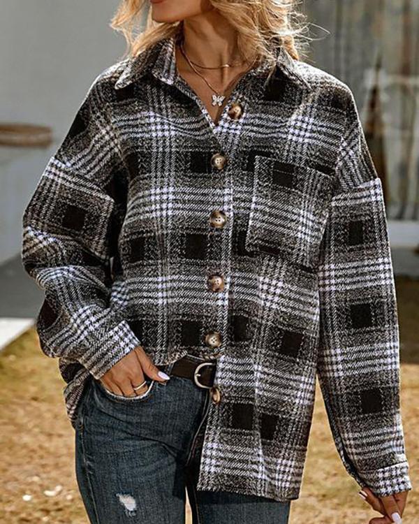 casual loose lapel shirt plaid coat