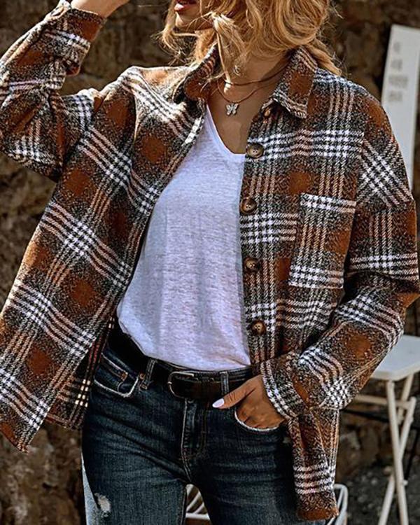 casual loose lapel shirt plaid coat