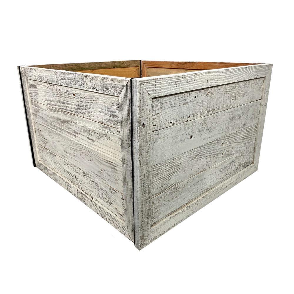 Farmhouse 27 in. W x 14.5 in. H, 37 in. Dia, White Wash Decorative Christmas Tree Box Collar