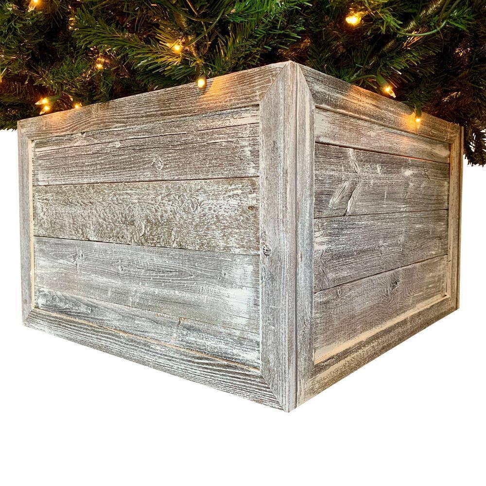 Farmhouse 27 in. W x 14.5 in. H, 37 in. Dia, White Wash Decorative Christmas Tree Box Collar