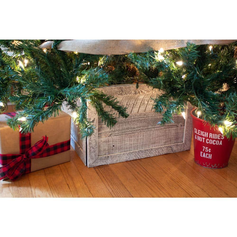 Farmhouse 27 in. W x 14.5 in. H, 37 in. Dia, White Wash Decorative Christmas Tree Box Collar