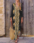Cime style V-neck flower print holiday maxi dress