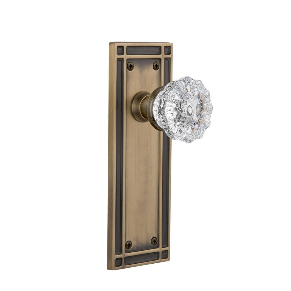 Mission Plate 2-3/8 in. Backset Antique Brass PassaHall/Closet Crystal Glass Door Knob