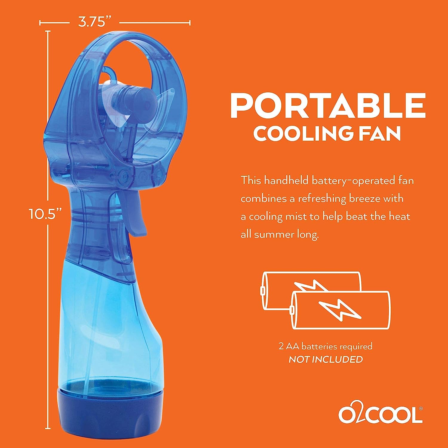 O2COOL Deluxe Handheld Battery Powered Water Misting Fan (Dark Blue)