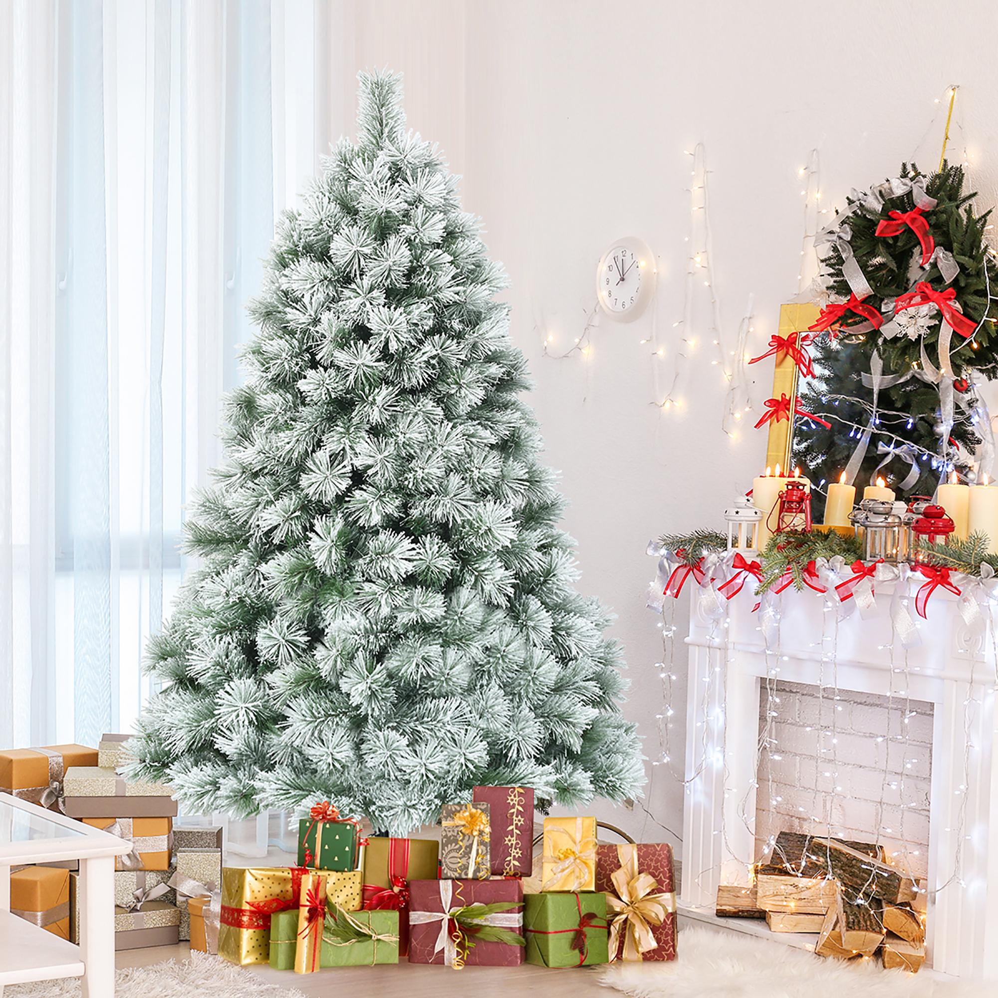 Costway 6 ft Premium Hinged Artificial Christmas Tree Snowy Pine Needles with 586 Branches