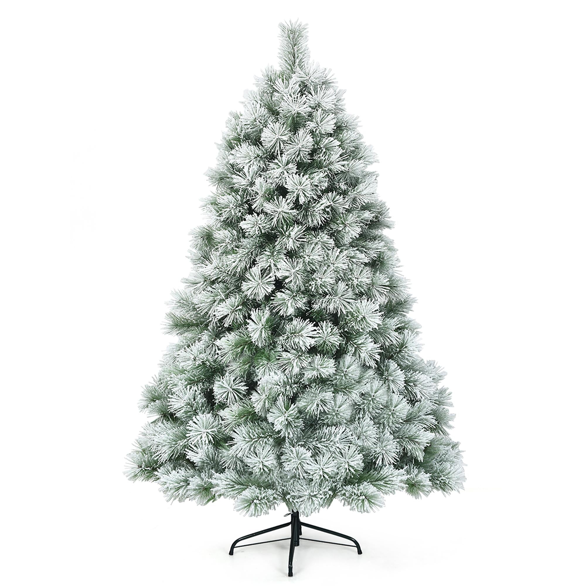 Costway 6 ft Premium Hinged Artificial Christmas Tree Snowy Pine Needles with 586 Branches
