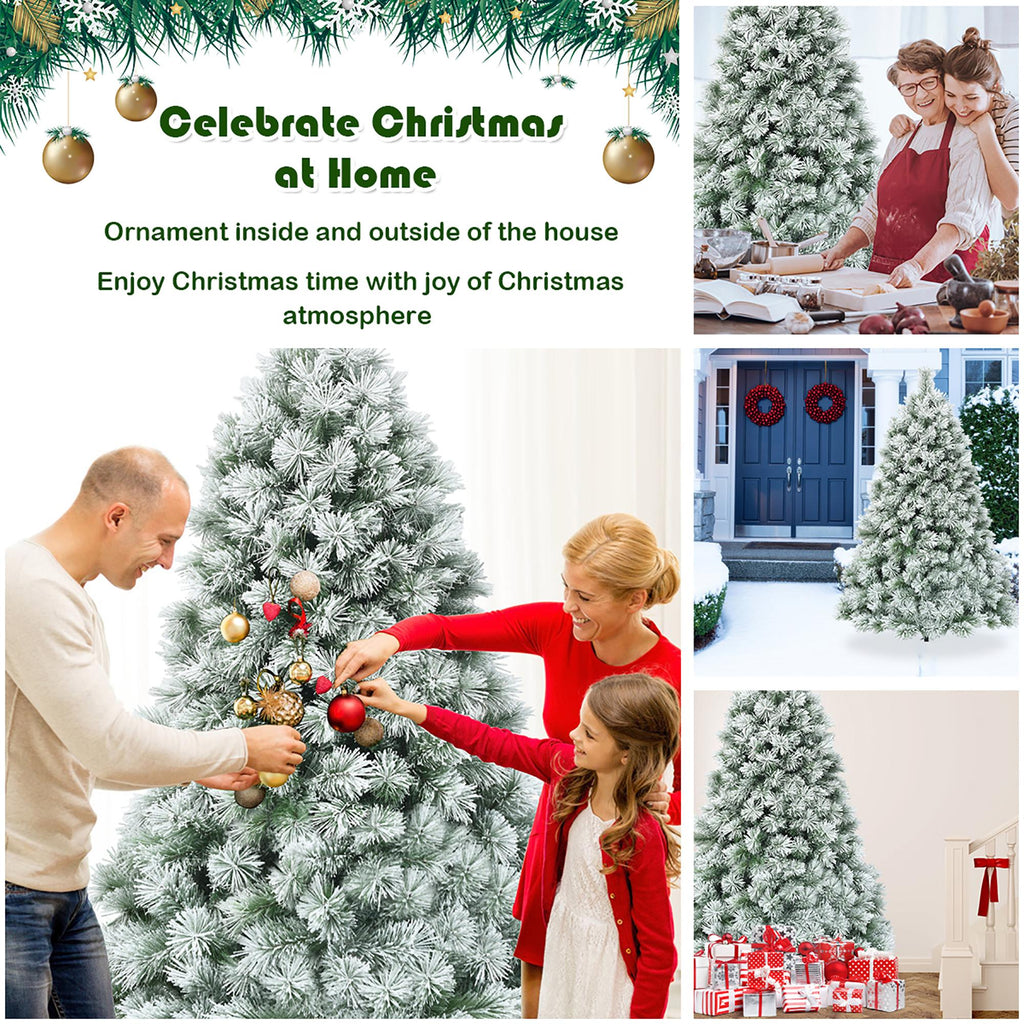 Costway 6 ft Premium Hinged Artificial Christmas Tree Snowy Pine Needles with 586 Branches