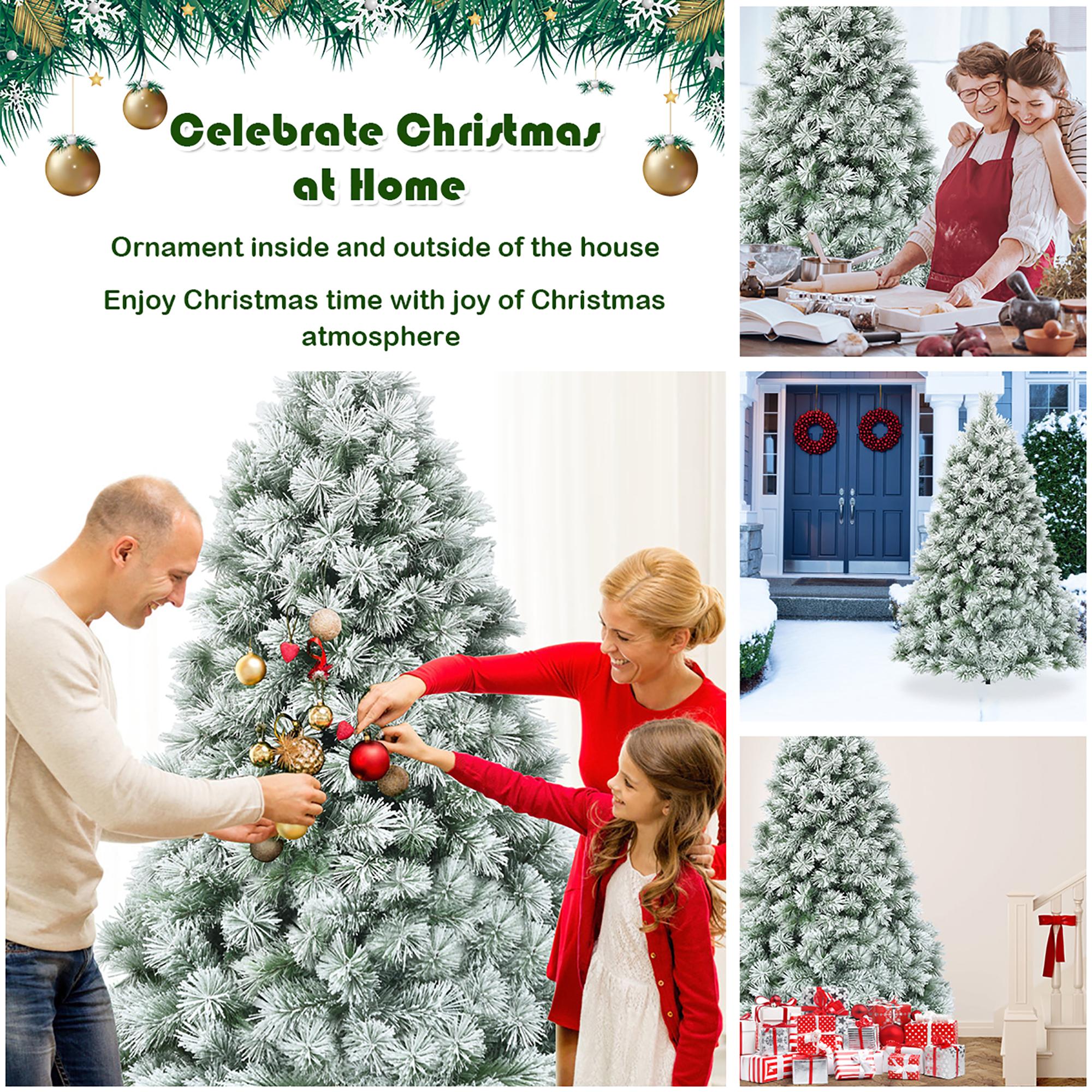 Costway 6 ft Premium Hinged Artificial Christmas Tree Snowy Pine Needles with 586 Branches