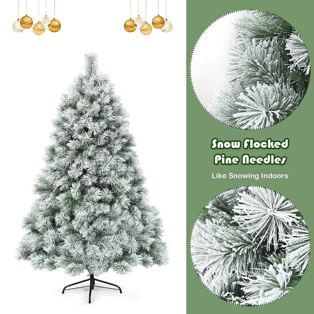 Costway 6 ft Premium Hinged Artificial Christmas Tree Snowy Pine Needles with 586 Branches