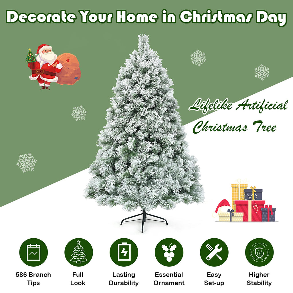 Costway 6 ft Premium Hinged Artificial Christmas Tree Snowy Pine Needles with 586 Branches