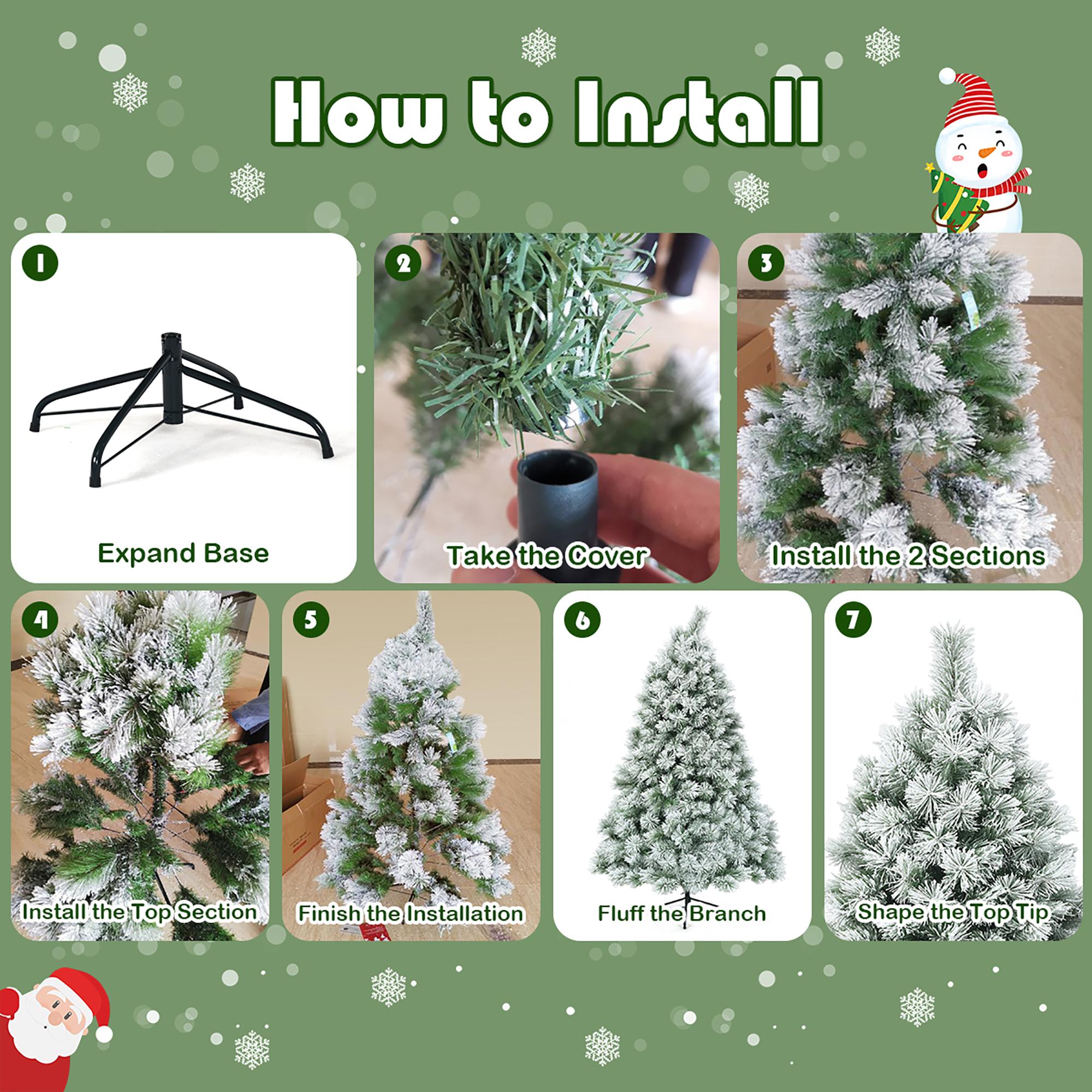 Costway 6 ft Premium Hinged Artificial Christmas Tree Snowy Pine Needles with 586 Branches
