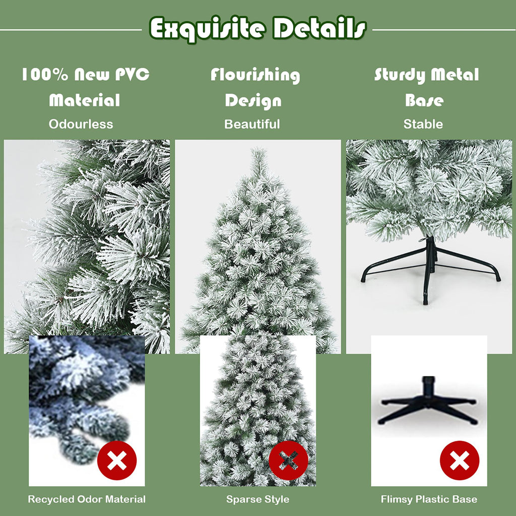 Costway 6 ft Premium Hinged Artificial Christmas Tree Snowy Pine Needles with 586 Branches