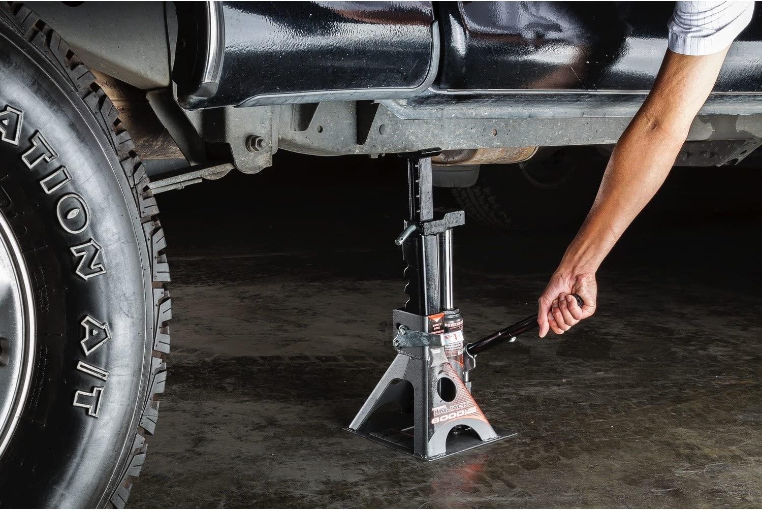 Power 3 Ton All-in-One Hydraulic Bottle Jack and Jackstand in One Unit, Compact, Wide Base, 11- 21 Inch Range, Eliminates Jackstands, for Unibody, Trucks, SUVs, RVs, Cars, Trailers, ASME - 620471