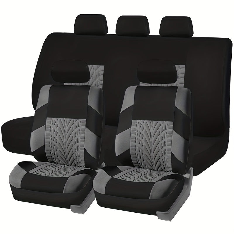 Car Seat Covers, Polyester Full Set Universal Seat Protector Decoration Thick Foam (1bag Of Metal Hooks Put In One Of The Headrest Covers）