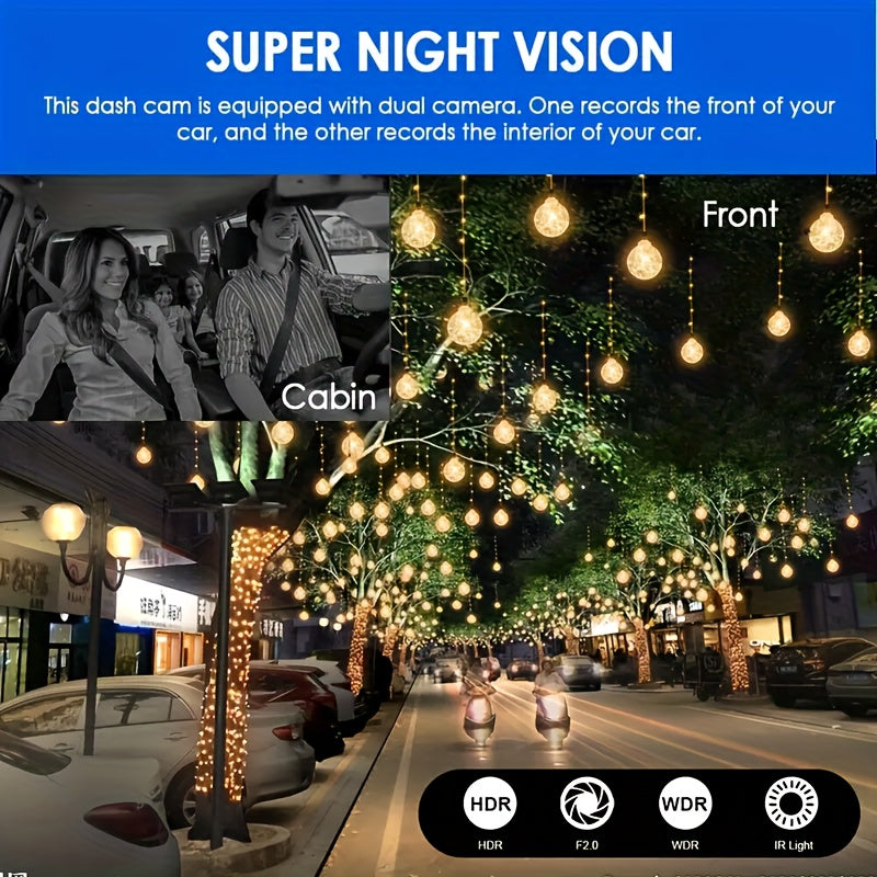 64GB Card,Dash Cam For Cars,1080P Dual Camera, Front Inside,3.16 Inch IPS Screen,G Sensor High Definition Night Vision Loop Record,Wide Angle