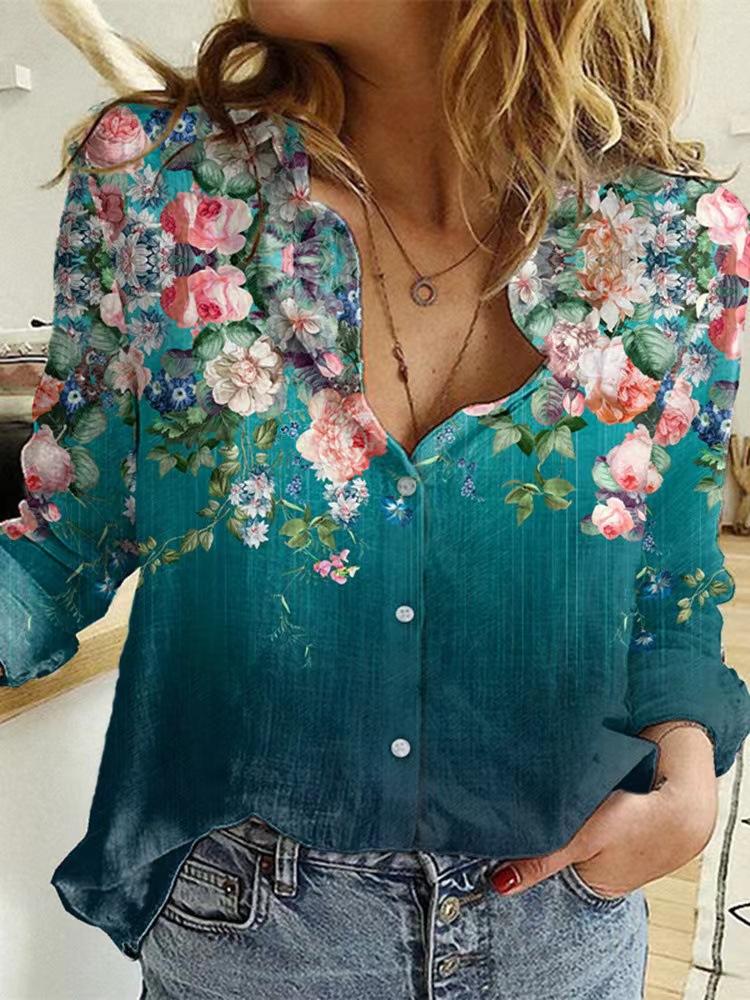 Floral Print Loose Casual Long Sleeve Blouse