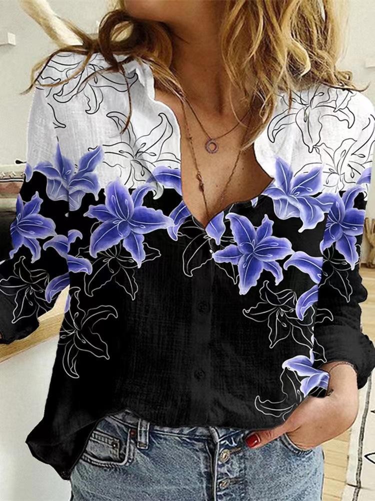 Floral Print Loose Casual Long Sleeve Blouse