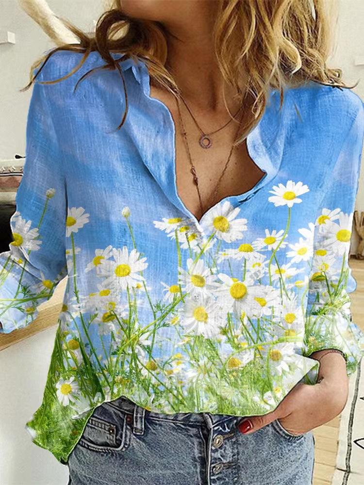 Floral Print Loose Casual Long Sleeve Blouse