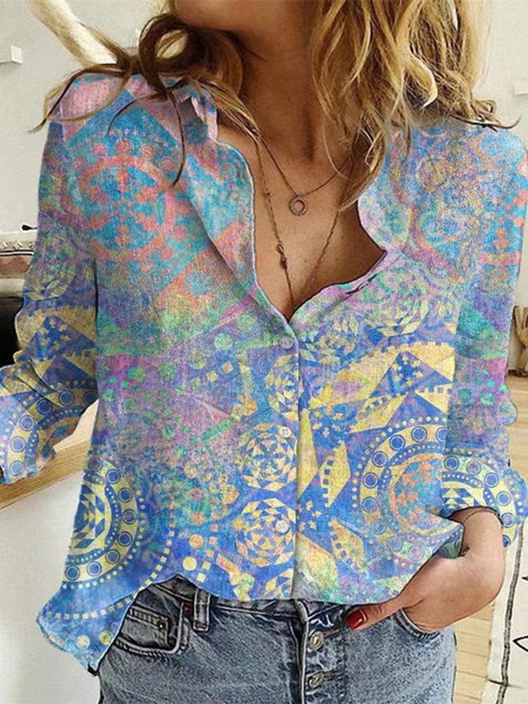 Floral Print Loose Casual Long Sleeve Blouse