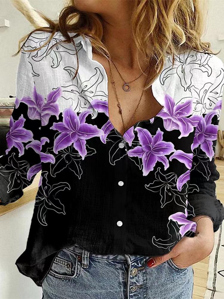 Floral Print Loose Casual Long Sleeve Blouse