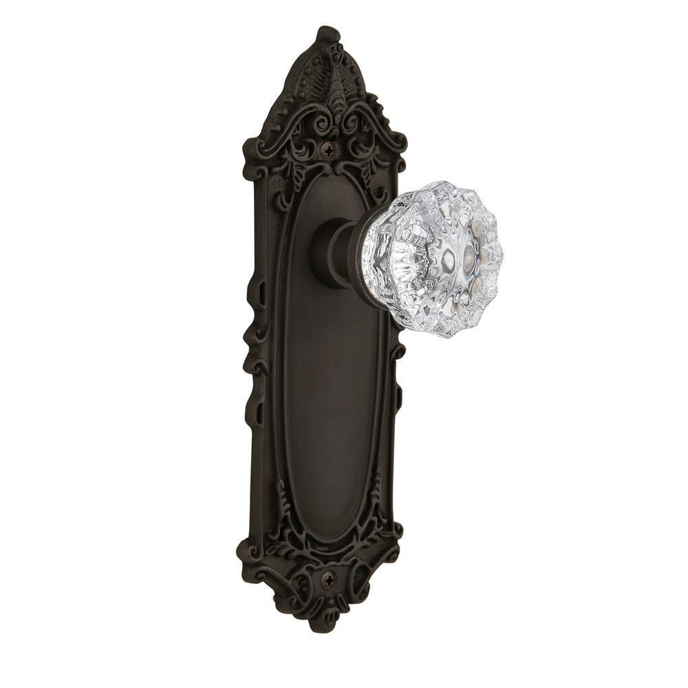 Victorian Plate 2-3/4 in. Backset Oil-Rubbed Bronze PassaHall/Closet Crystal Glass Door Knob