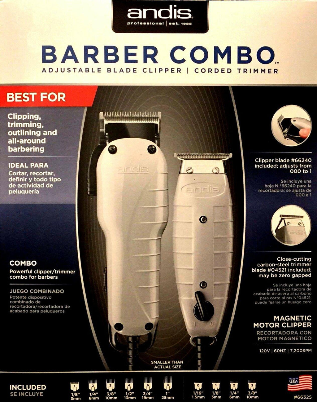 ANDIS BARBER COMBO   T OUTLINER TRIMMER SILVER UPC, 040102663253 MADE IN USA