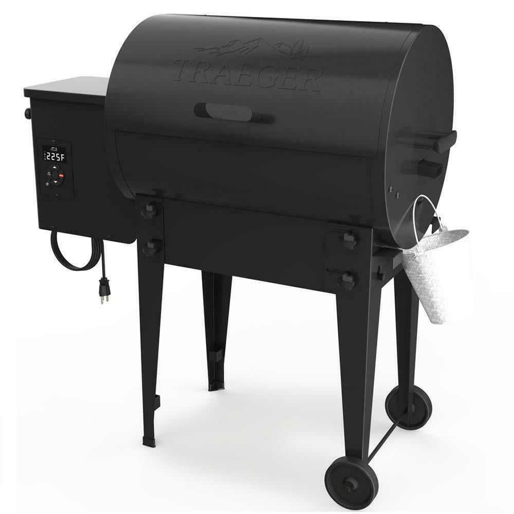 Outdoor Pellet Grill Porcelain Coated Steel 2-Wheels Barrel Black