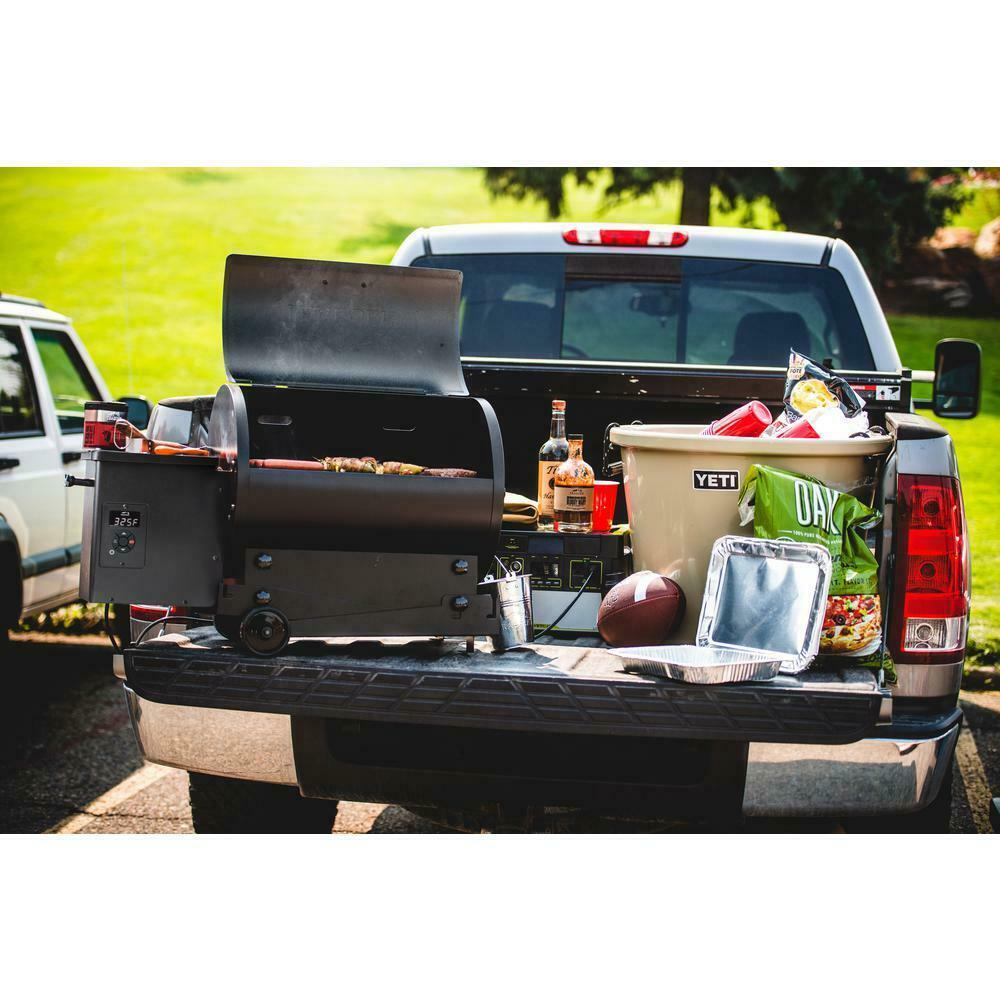 Outdoor Pellet Grill Porcelain Coated Steel 2-Wheels Barrel Black