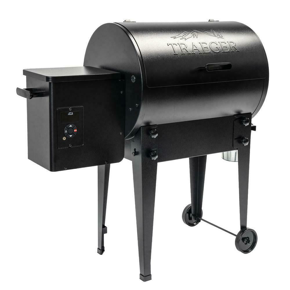 Outdoor Pellet Grill Porcelain Coated Steel 2-Wheels Barrel Black