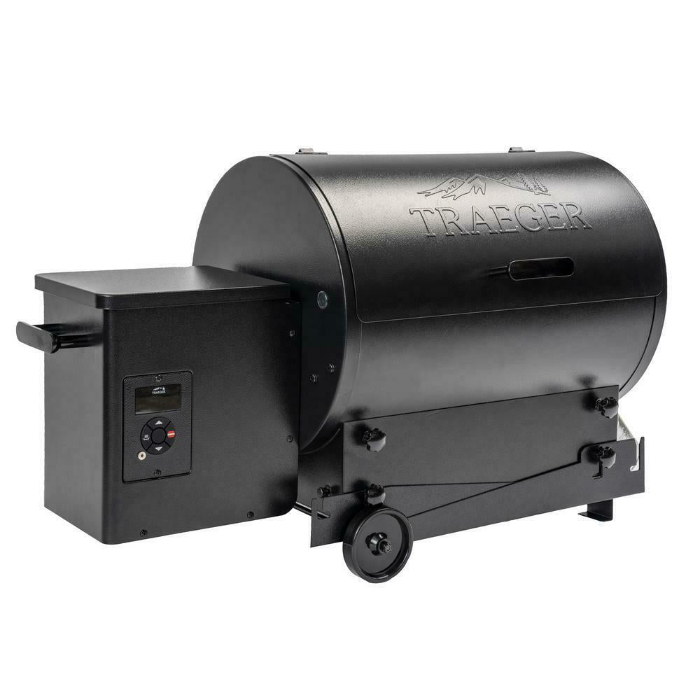 Outdoor Pellet Grill Porcelain Coated Steel 2-Wheels Barrel Black