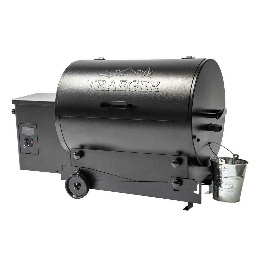 Outdoor Pellet Grill Porcelain Coated Steel 2-Wheels Barrel Black