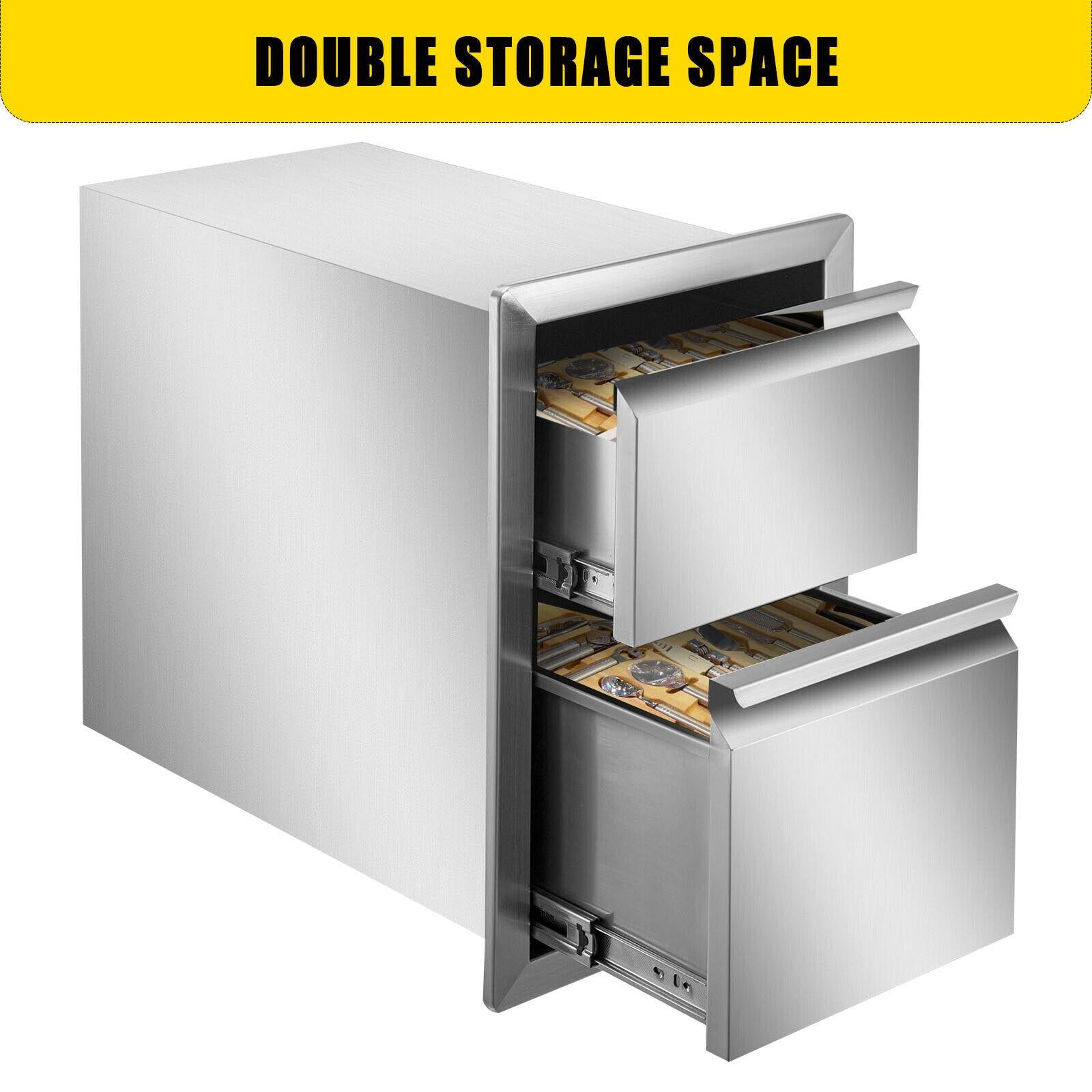 13WX20.5H Outdoor Kitchen BBQ Island Drawer  Steel Double Access Drawer