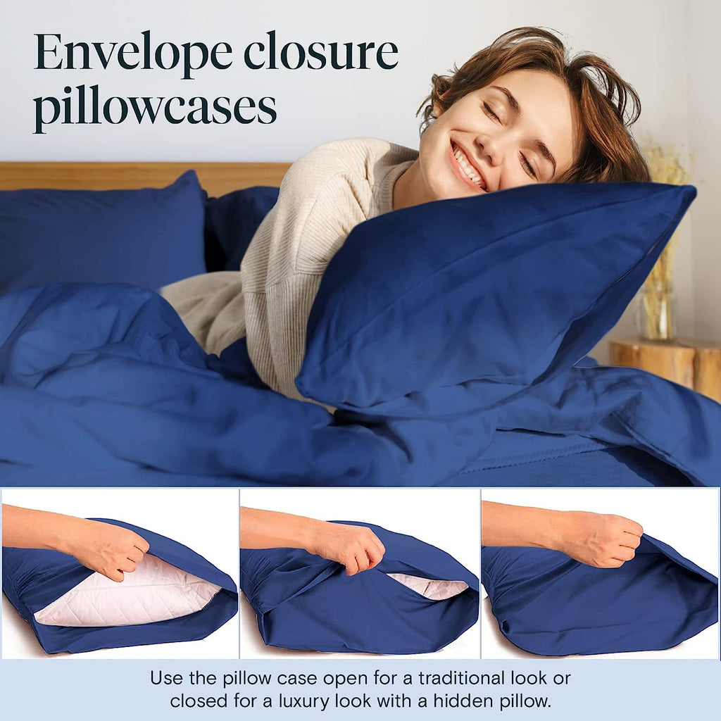 LuxClub 6 PC California King Size Sheet Set Bamboo Sheets Deep Pockets 18" Eco Friendly Wrinkle Free Cooling Sheets Machine Washable Hotel Bedding Silky Soft - Navy California King