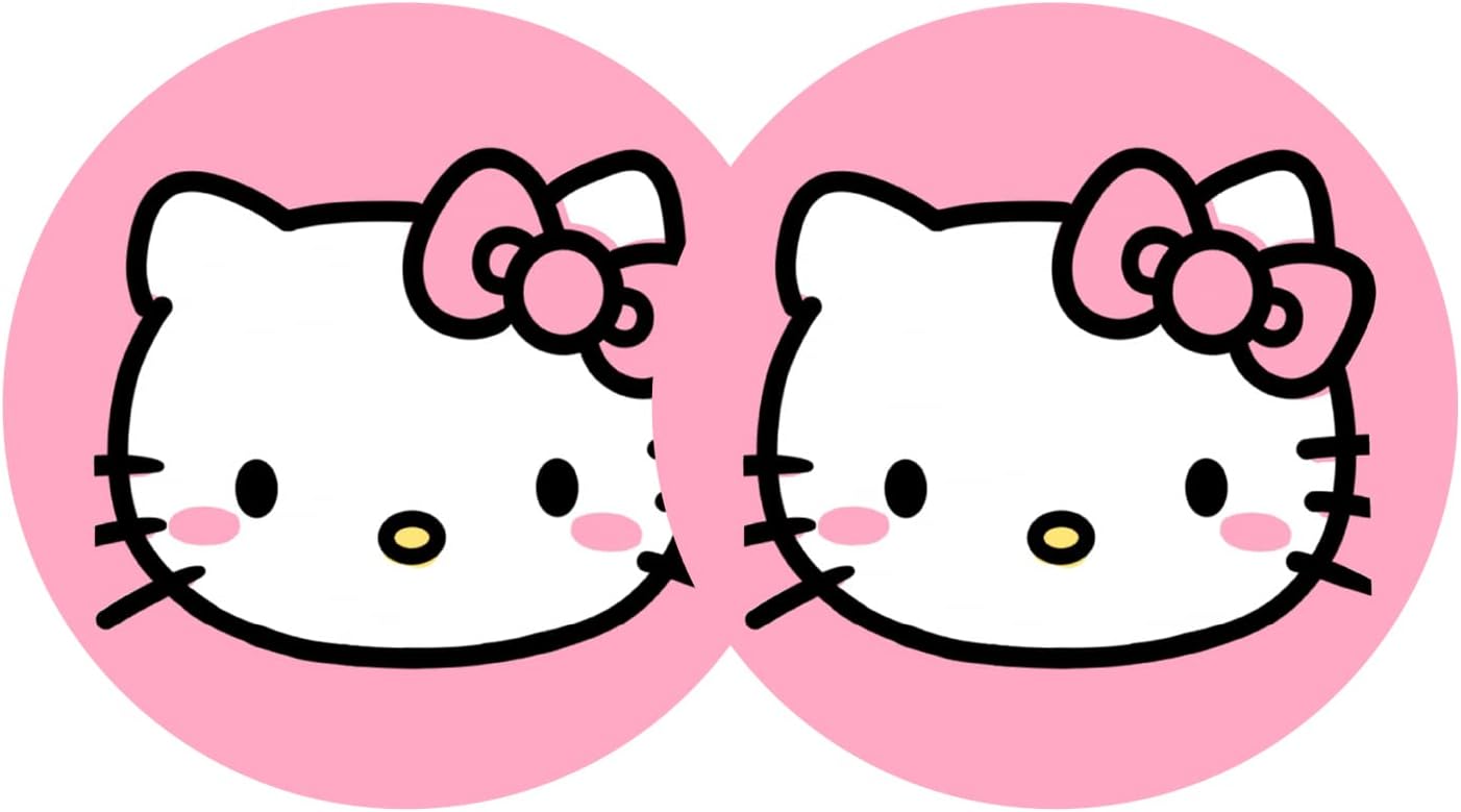Hello Pink Cat Anime Car Cup Holder Coasters - 2PCS 2.75" Cute Kitty Cat Kawaii Cartoon Silicone Cat Car Cup Insert Coasters for Women Girl Best Gifts by FLYEEGO
