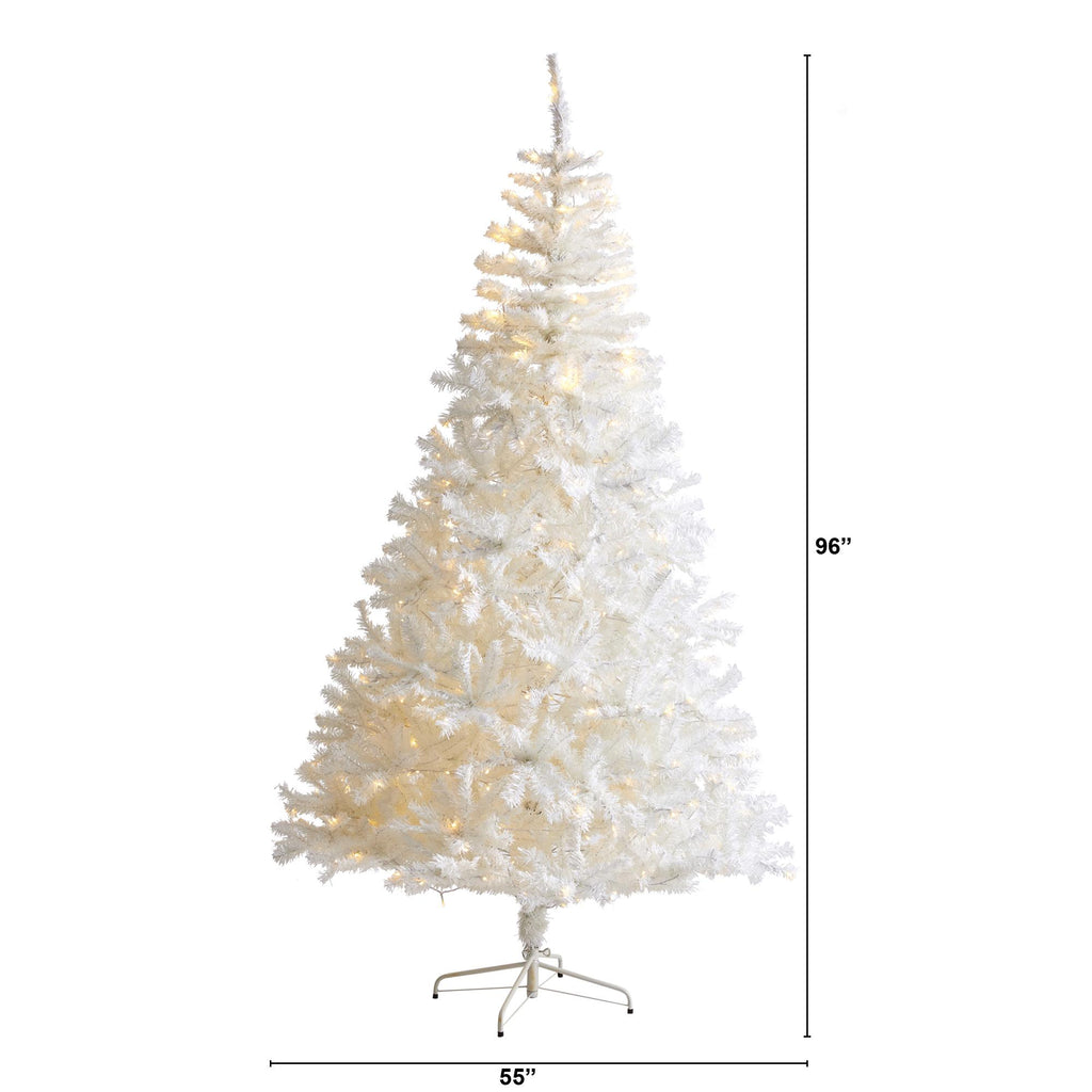 Nearly Natural 8' Pine Artificial Christmas Tree Prelit with LED Lights, White