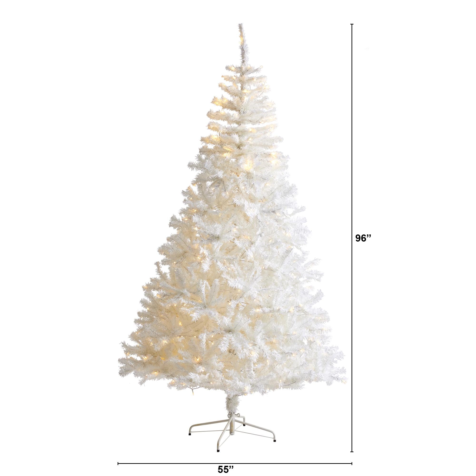 Nearly Natural 8' Pine Artificial Christmas Tree Prelit with LED Lights, White