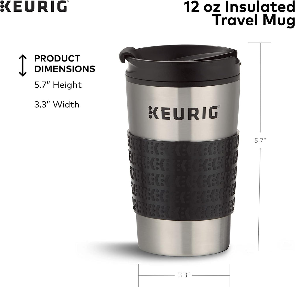 Keurig K-Mini Single Serve K-Cup Pod Coffee Maker, Poppy Red &amp; Travel Mug Fits K-Cup Pod Coffee Maker, 1 Count (Pack of 1), Stainless Steel